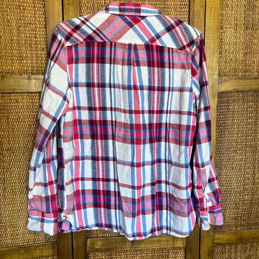 Vintage Woolrich womens flannel shirt button up pink white plaid size Medium